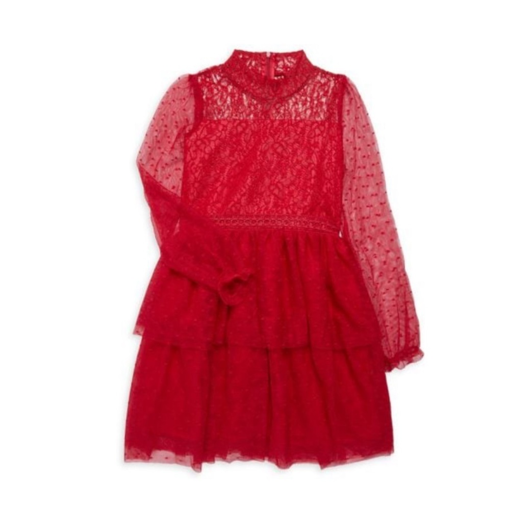 BCBG GIRLS Red Lace Long Sleeve Dress size 14